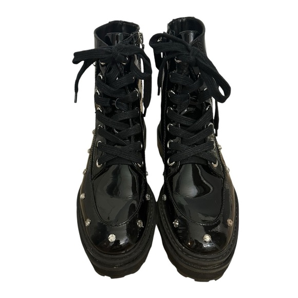 Schutz Combat Boots Rhinestone Black Lace Up Grunge Punk Leather Size 6.5 B - Picture 4 of 10